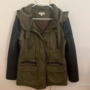 Barney’s New York - Cargo Jacket with fake leather sleeves (size small)